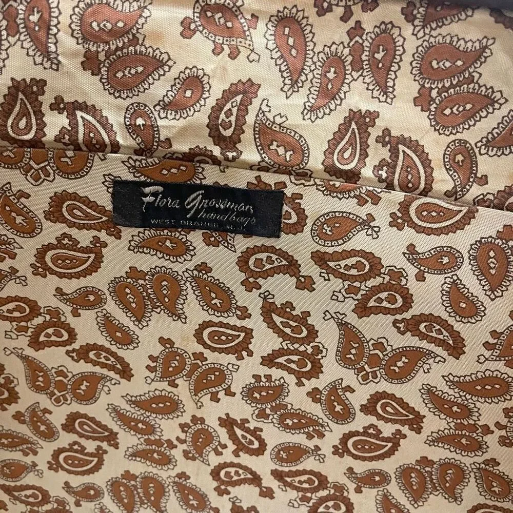 Flora Grossman Brown Leather Bag Clutch Purse Handbag Briefcase Vtg 70s 80s